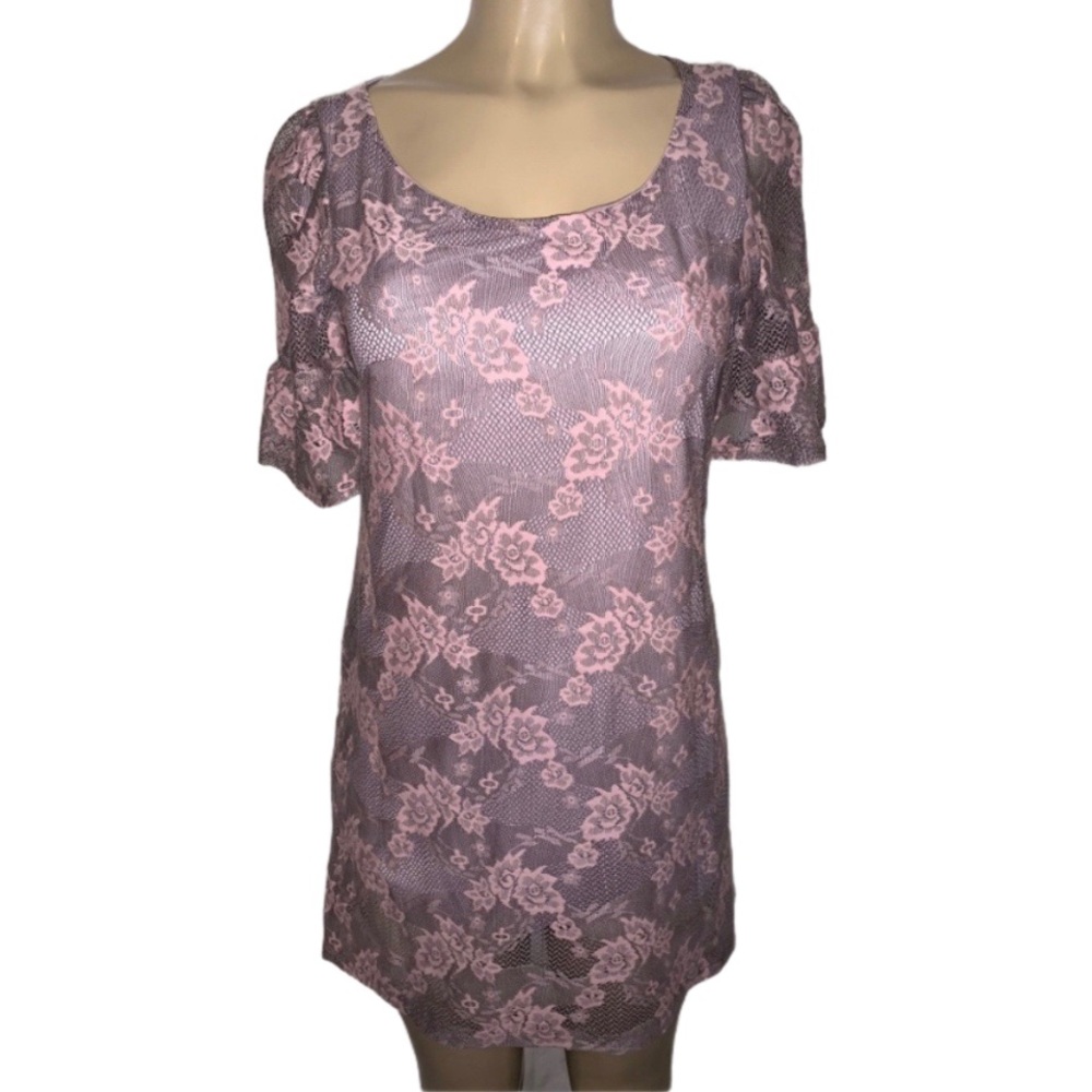 Love In Pink & Black Floral Lace Babydoll Dress S